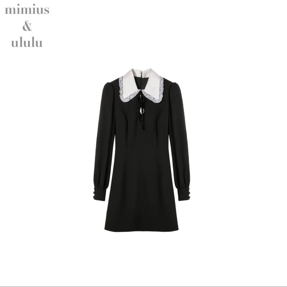 Lace-Collar Black Long Sleeve Dress